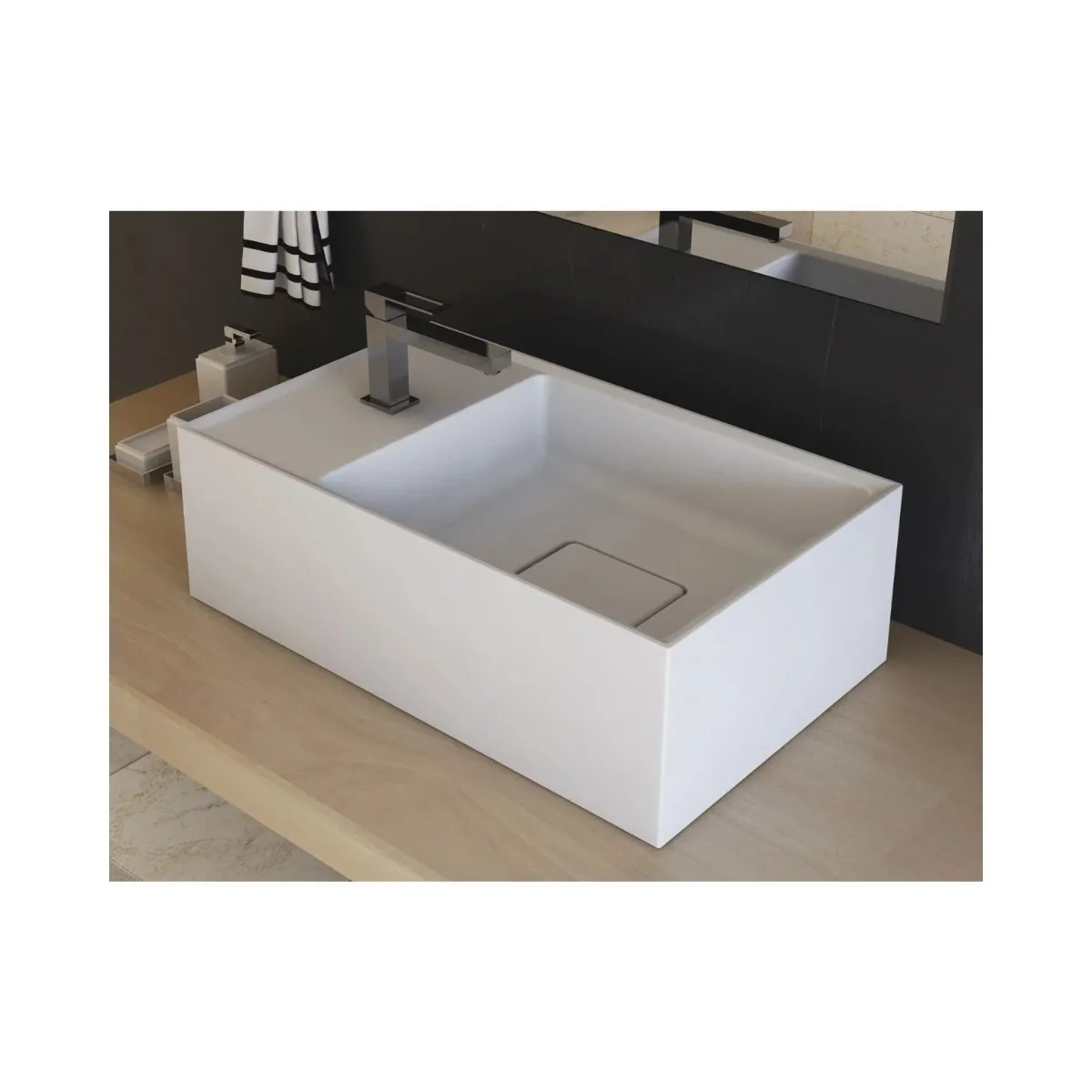 Cuba de Apoio para banheiro Retangular 41x25cm com Mesa Branca Acetinado Sabbia Esquadro Duramatt