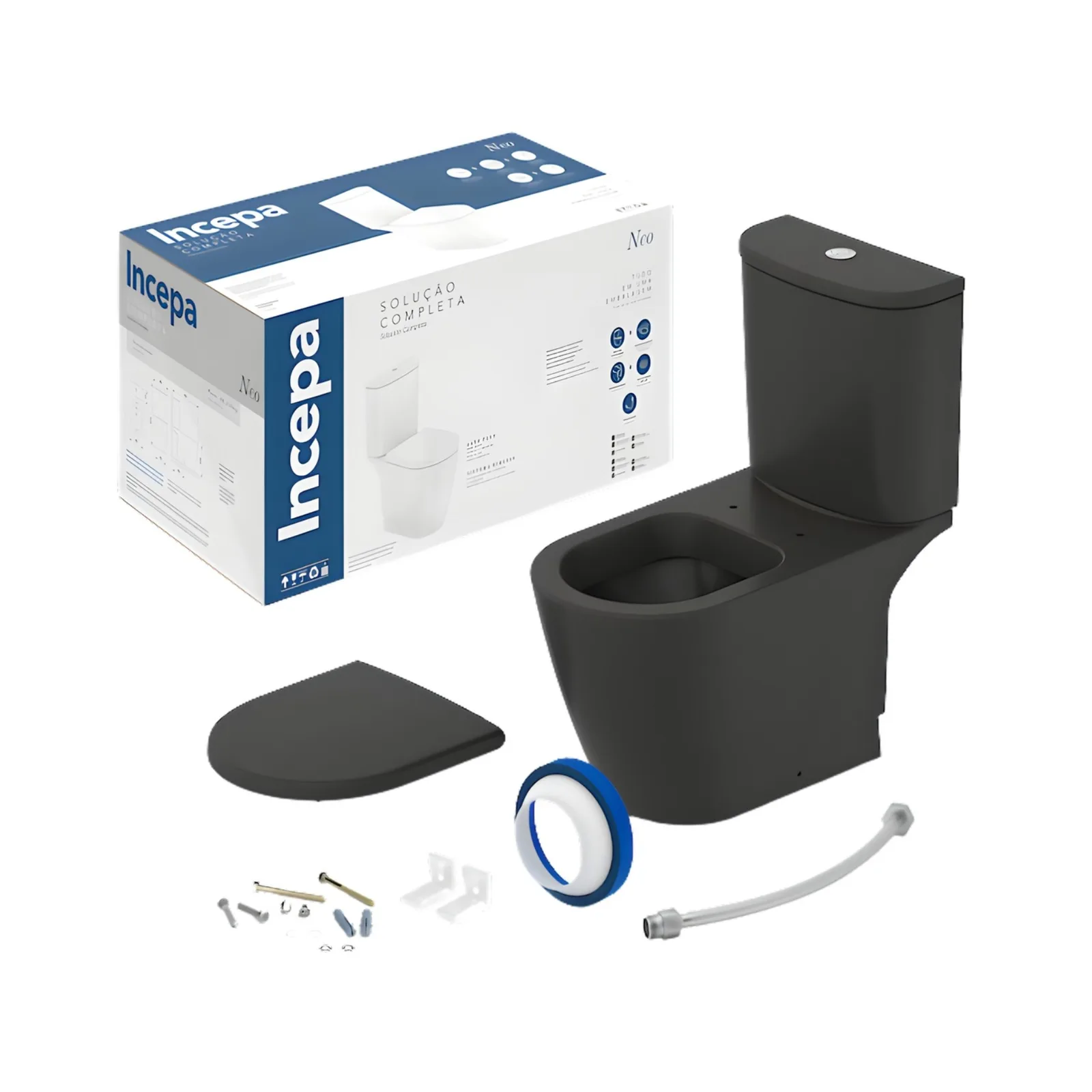 Kit de bacia com caixa Acoplada Matte Black Incepa Neo