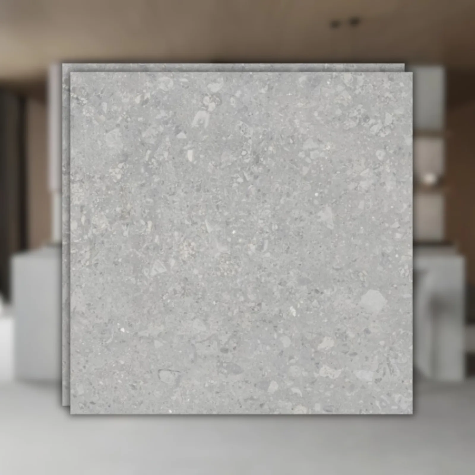 Porcelanato Cinza Acetinado 100x100 Biancogres Brooklyn Terrazzo RET "A"