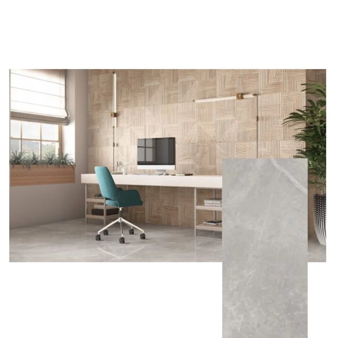 Porcelanato Cimento Polido 59x118,2 Eliane Dolmen Cinza