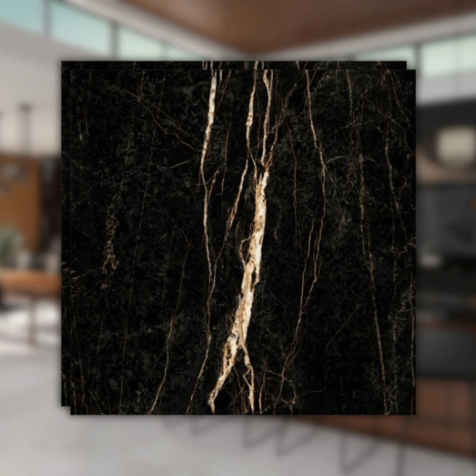 Porcelanato Preto Marmorizado Polido 120x120 Biancogres Chloe Lux RET "A"