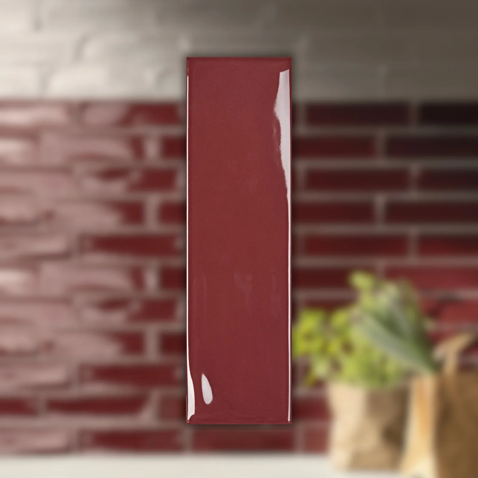 Revestimento Tijolinho Vermelho Brilho 7x24 Portobello Vivant Magenta BR Bold "A"